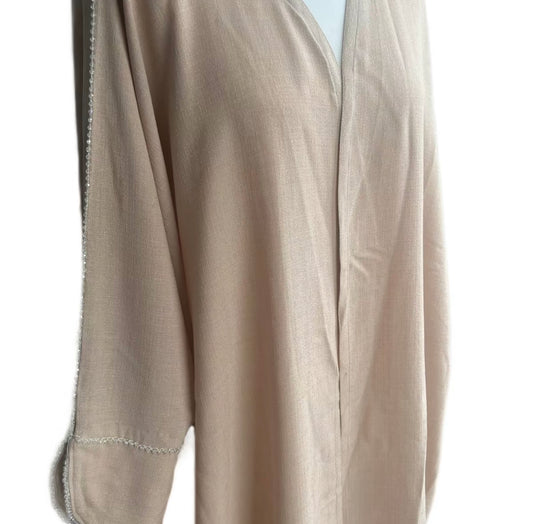 Gemstone cream linen abaya