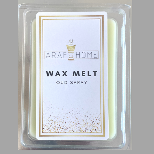 Araf home Oud Wax Melt with a white luxury label 