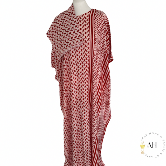 Red Imamat Baati dress with scarf